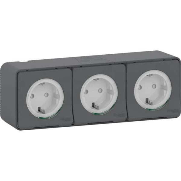 Schneider Electric stopcontact 3-voudig met klapdeksel 1 IP55 - Mureva Styl mat grijs (MUR36038)