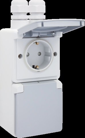 Gniazdo pionowe podwójne bryzgoszczelne 16 A/250 VAC z podwójnym wejściem M20