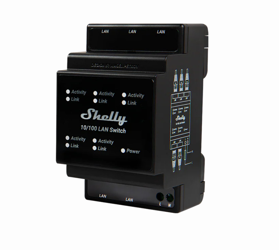 Shelly LAN Ethernet Switch DIN-rail met 5x RJ45-poorten